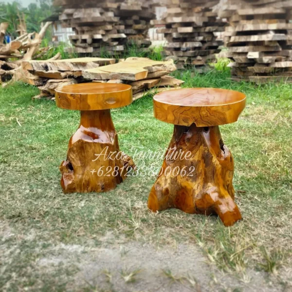 Desain Bangku Teras Bulat Akar Kayu Jati Model Jamur