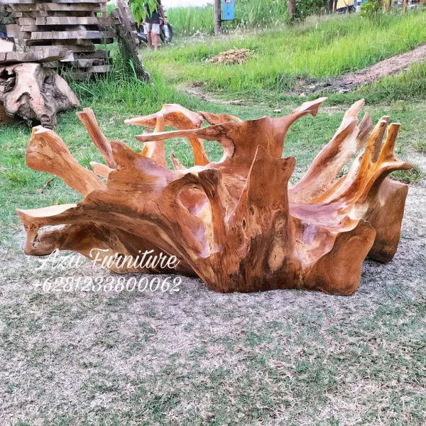 Foto Meja Kaca Panjang Motif Natural Akar Kayu Jati