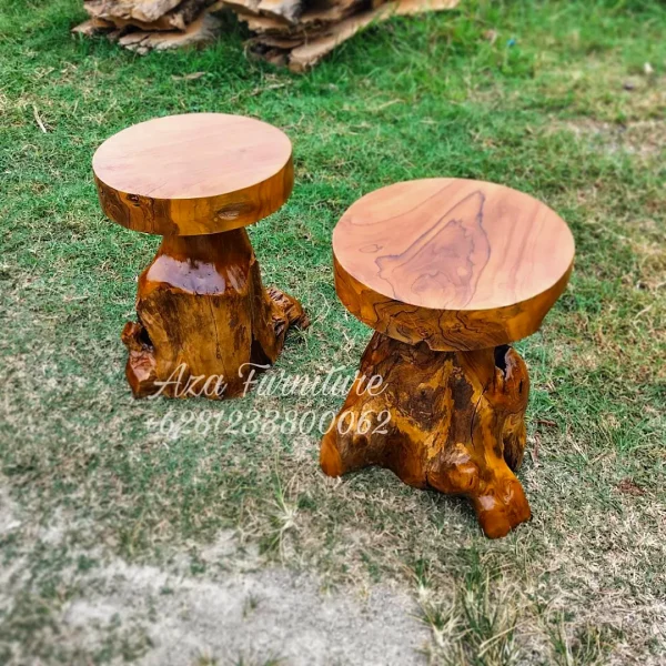 Produk Bangku Teras Bulat Akar Kayu Jati Model Jamur