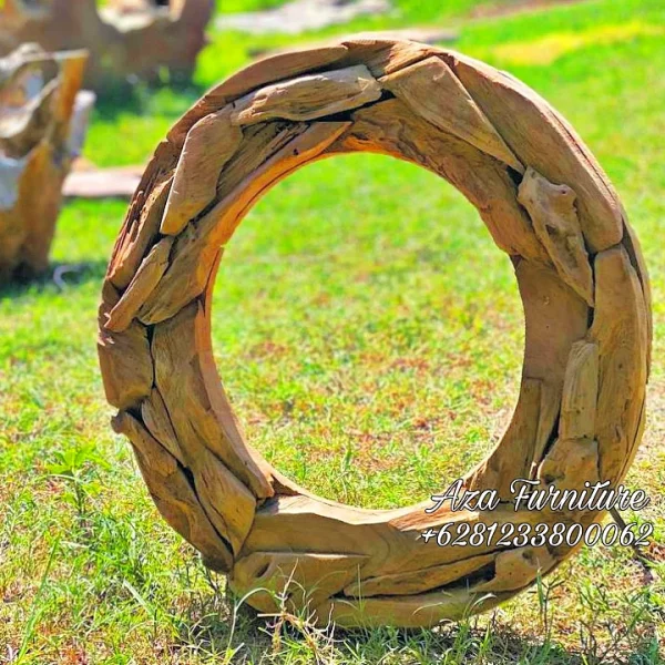 Gambar Frame Cermin Bundar Kayu Jati Rustic Unik