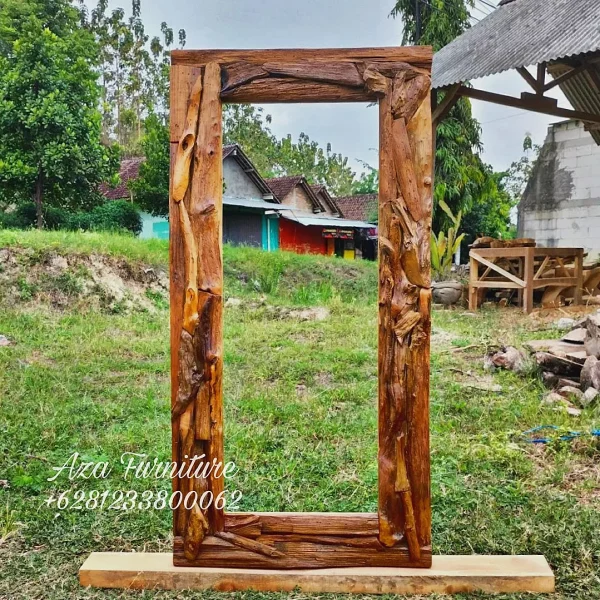 Gambar Frame Cermin Persegi Panjang Rustic Kayu Jati