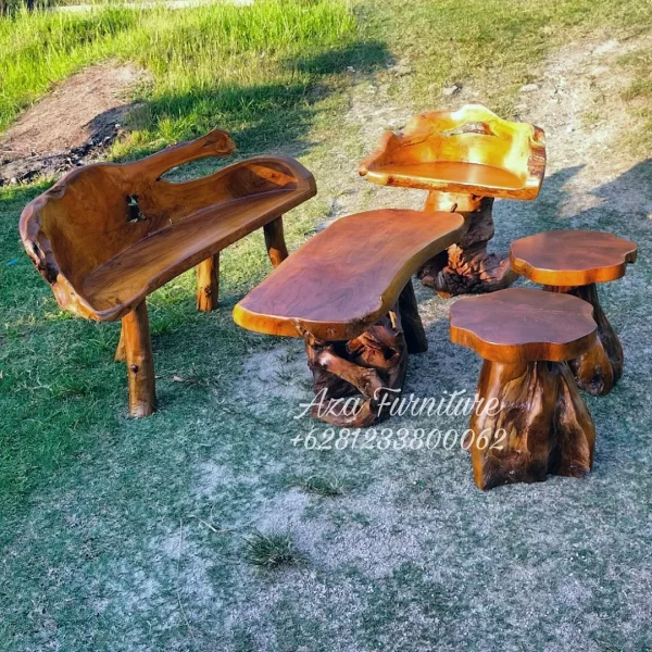 Gambar Ide Set Meja Kursi Taman Natural Akar Kayu Jati