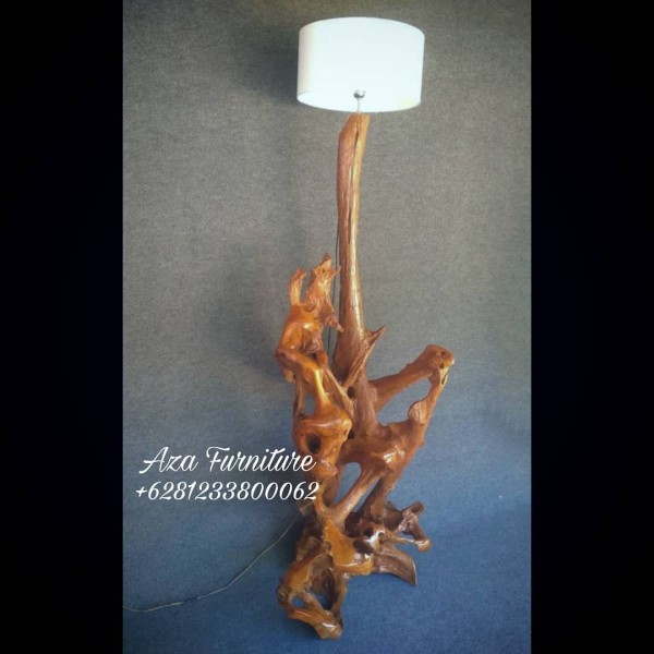 Gambar Lampu Lantai Kap Putih Akar Kayu Jati Terbaru