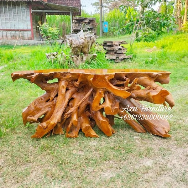 Gambar Meja Dinding Panjang Natural Akar Kayu Jati