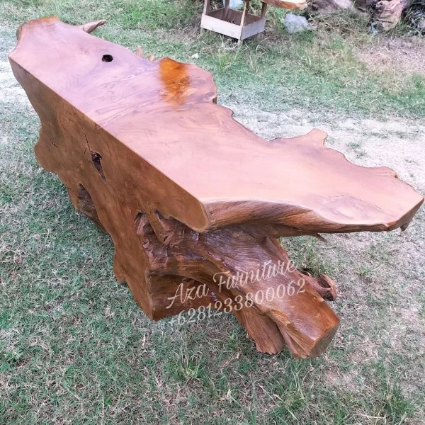 Gambar Meja Dinding Panjang Natural Akar Kayu Jati Perhutani