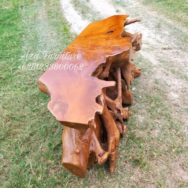 Gambar Meja Dinding Panjang Natural Akar Kayu Jati Terbaik