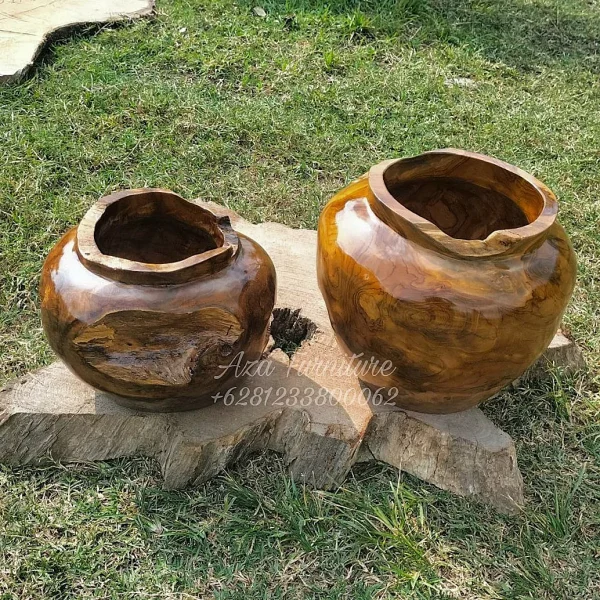 Gambar Pot Guci Ukuran Besar Akar Kayu Jati