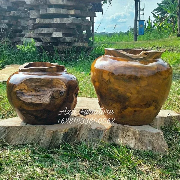 Gambar Pot Guci Ukuran Besar Akar Kayu Jati Terbaik