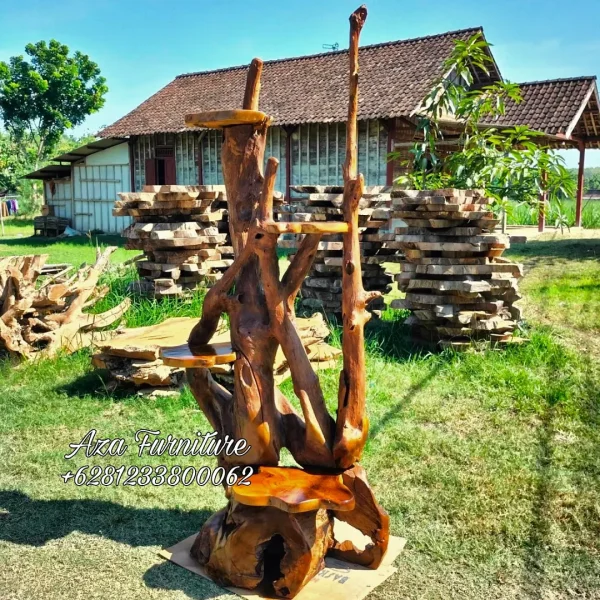 Gambar Rak Pot Tanaman 4 Tatakan Akar Kayu Jati Terbaru