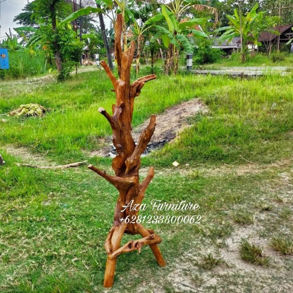 Gambar Desain Rak Topi Tegak Ukiran Unik Akar Kayu Jati