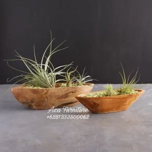 Gambar Pot Mini Oval Dekorasi Meja Kayu Jati