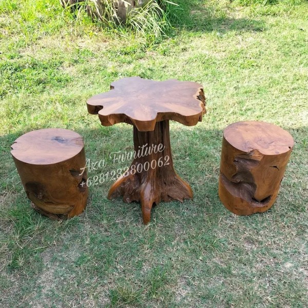 Gambar Desain Set Meja Bangku Bar Natural Kayu Jati