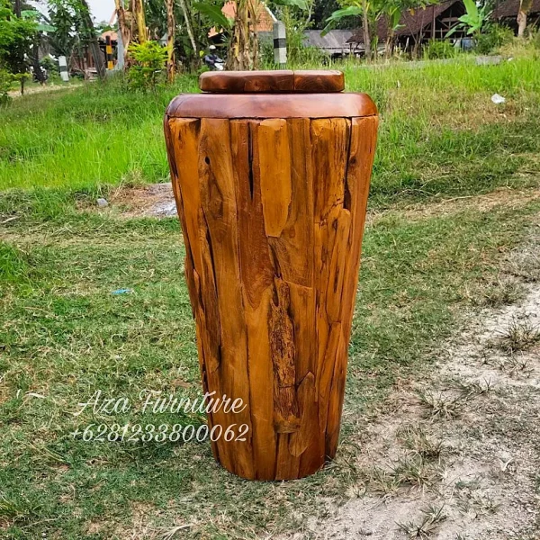 Gambar Desain Vas Tinggi Natural Unik Kayu Jati