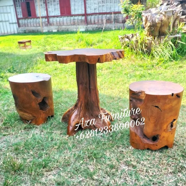 Gambar Set Meja Bangku Bar Natural Kayu Jati