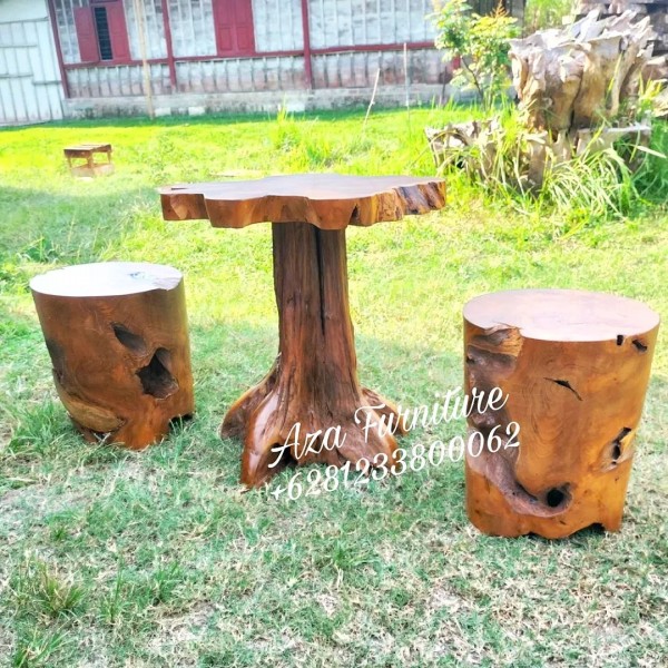 Gambar Set Meja Bangku Bar Natural Kayu Jati Terbaik