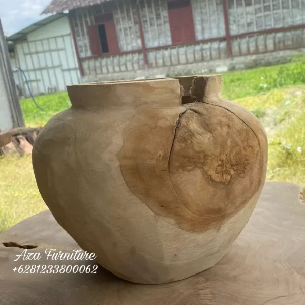 Gambar Guci Rustik Ukuran Besar Natural Kayu Jati