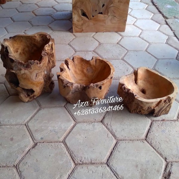 Gambar Set Pot Model Rustic Unik Akar Kayu Jati